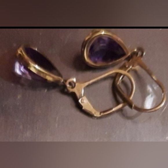 AUTHENTIC GENUINE SOLID 14K YELLOW GOLD SEXXY BRAZILIAN AMETHYST DANGLE EARRINGS - Picture 1 of 5